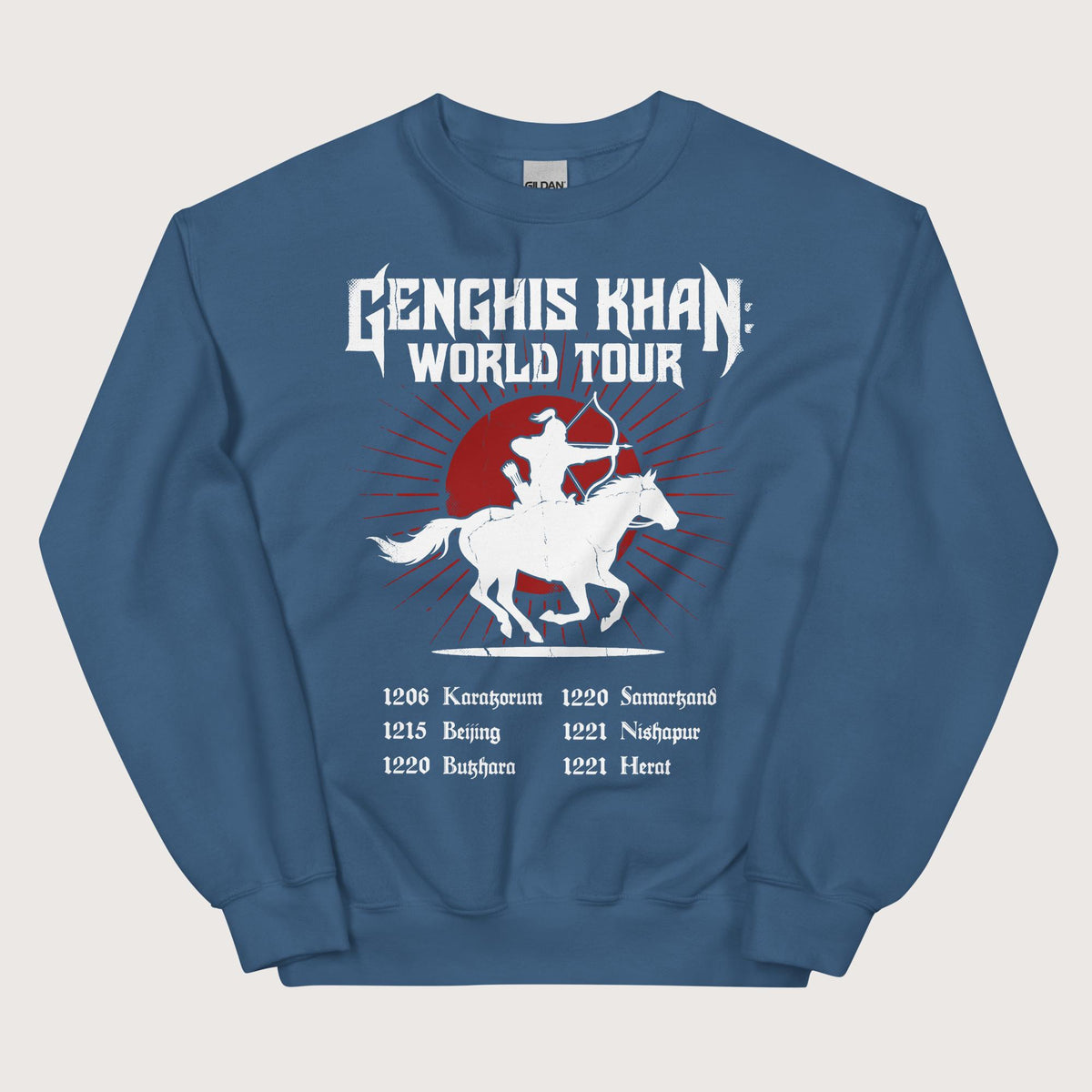 Indigo Blue Genghis Khan World Tour Sweatshirt - history buff gift by HistoHead