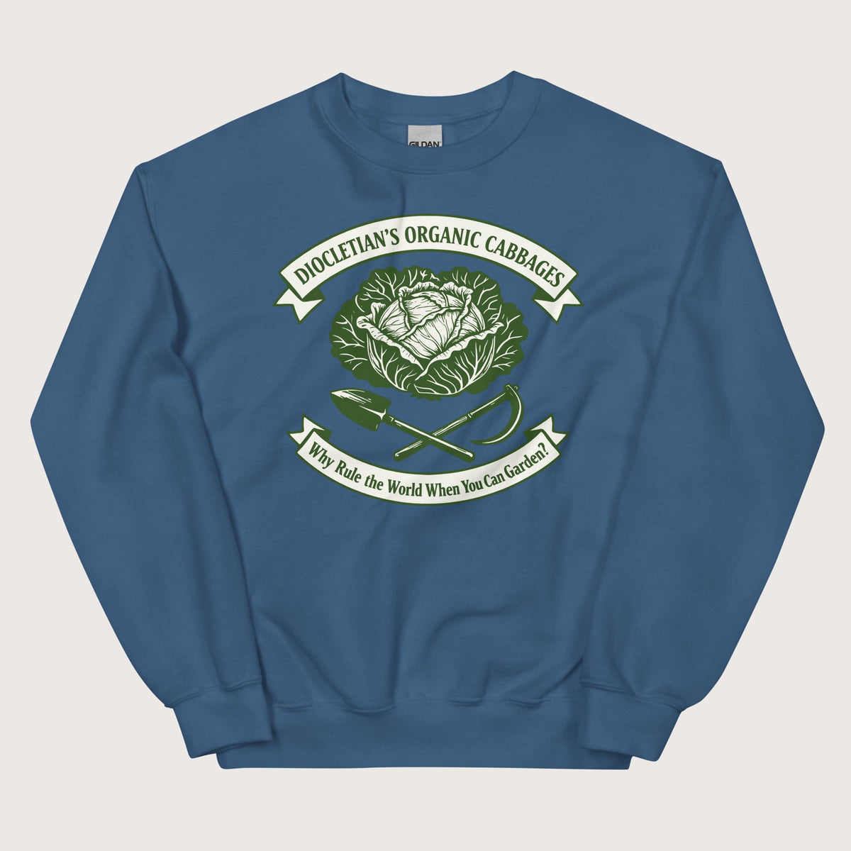 Indigo Blue Diocletian's Cabbage Sweatshirt - history buff gift by HistoHead