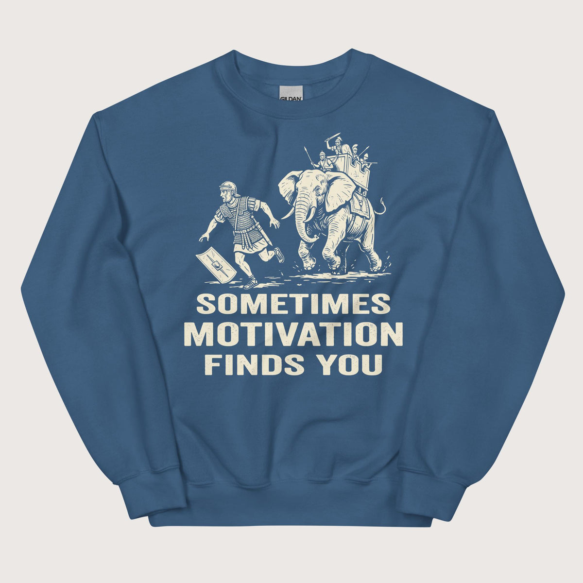 Indigo Blue Motivation Finds You War Elephant Edition Sweatshirt - history buff gift by HistoHead
