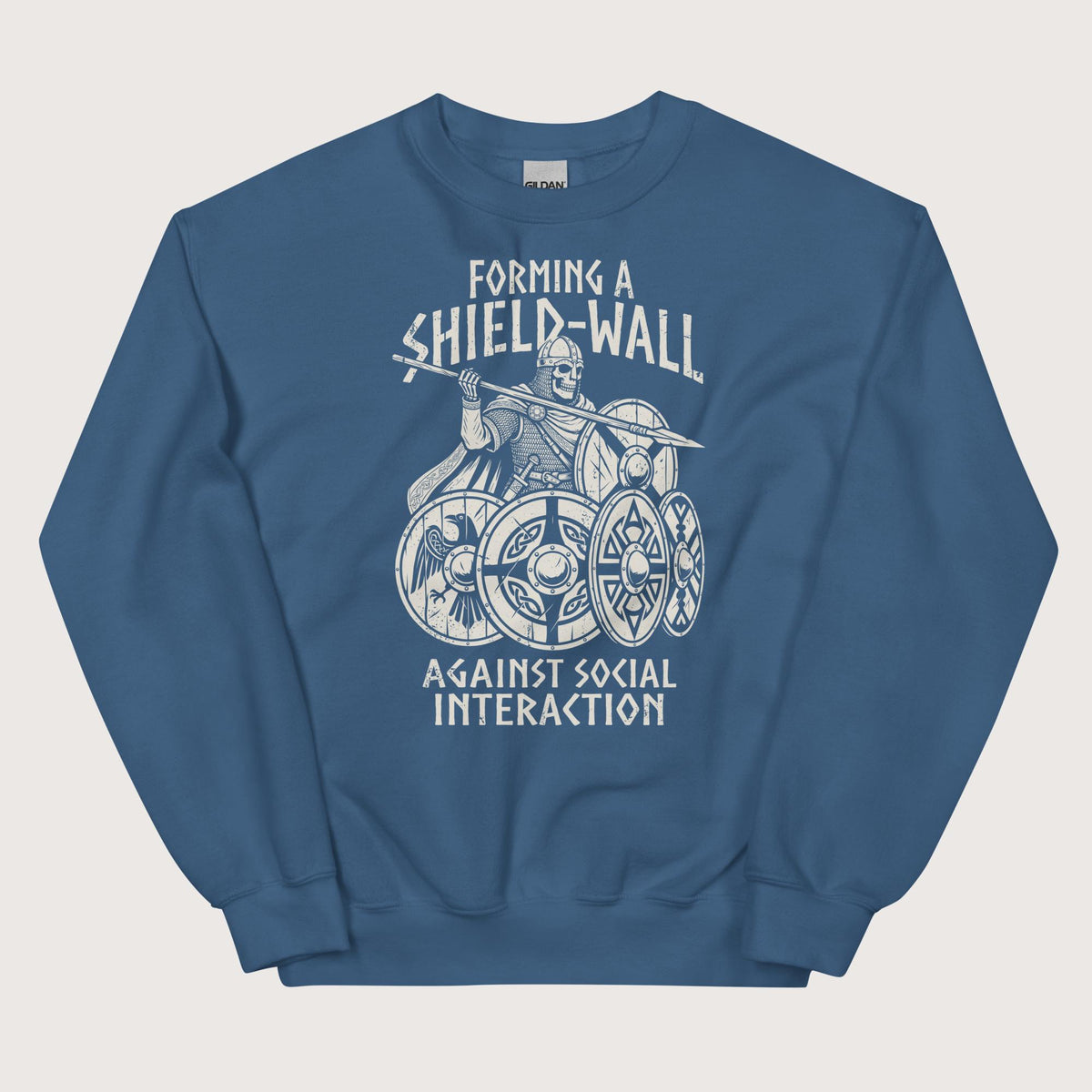 Indigo Blue Shieldwall Against Social Interaction Sweatshirt - history buff gift by HistoHead