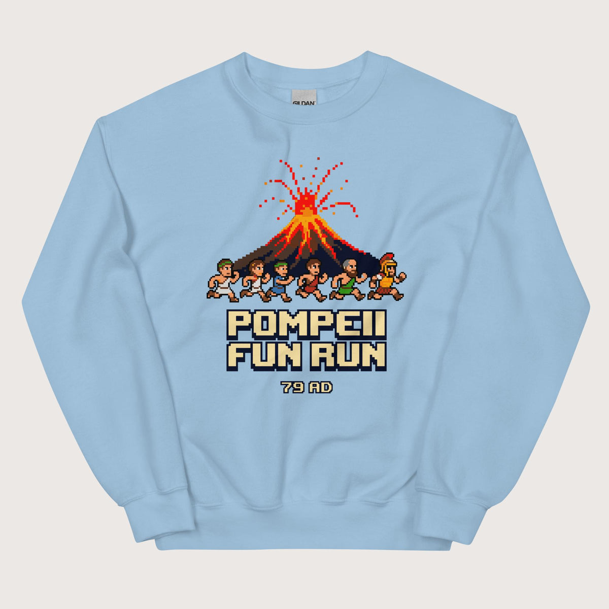 Light Blue Pompeii Fun Run Pixel Art Sweatshirt - history buff gift by HistoHead