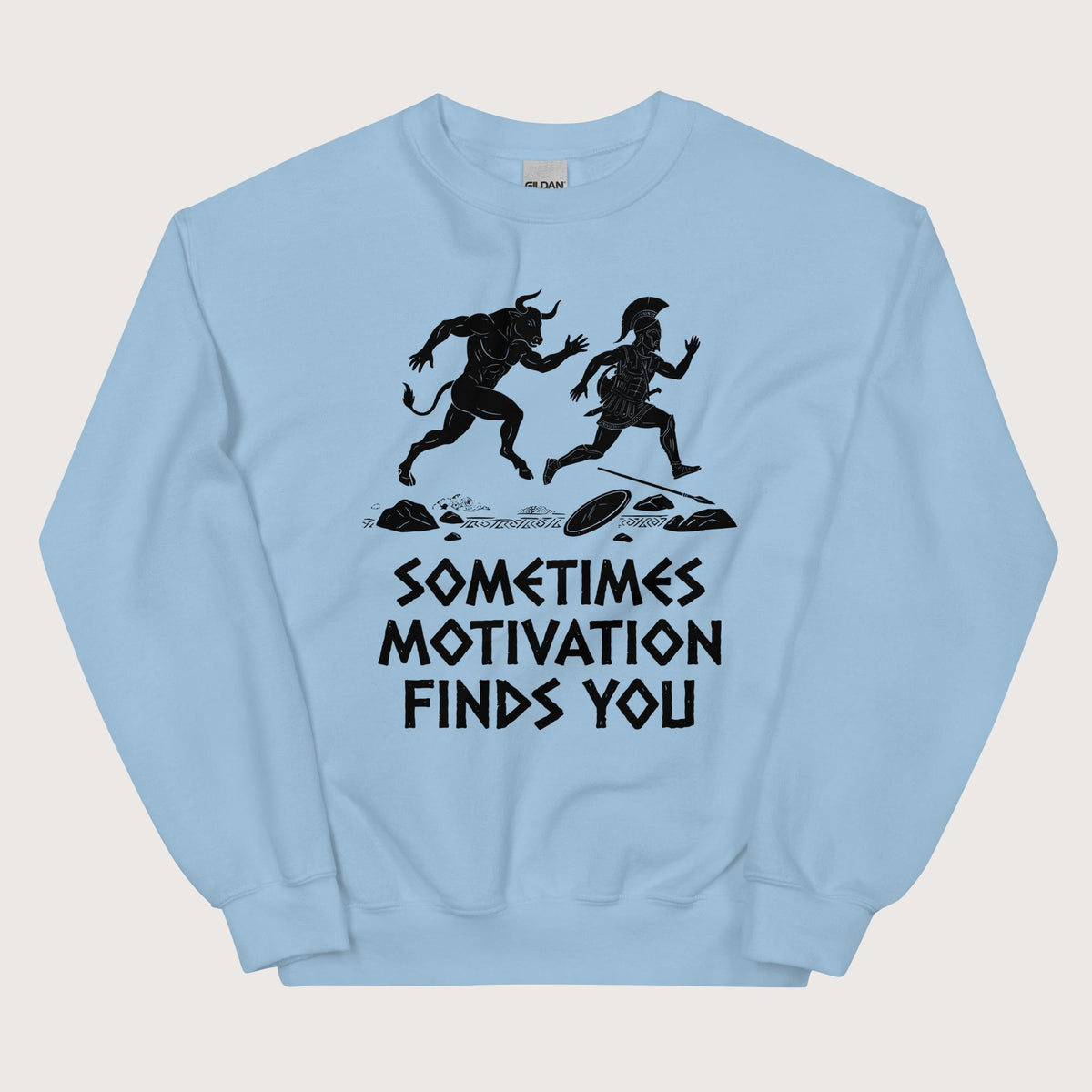 Light Blue Motivation Finds You Minotaur Edition Sweatshirt - history buff gift by HistoHead