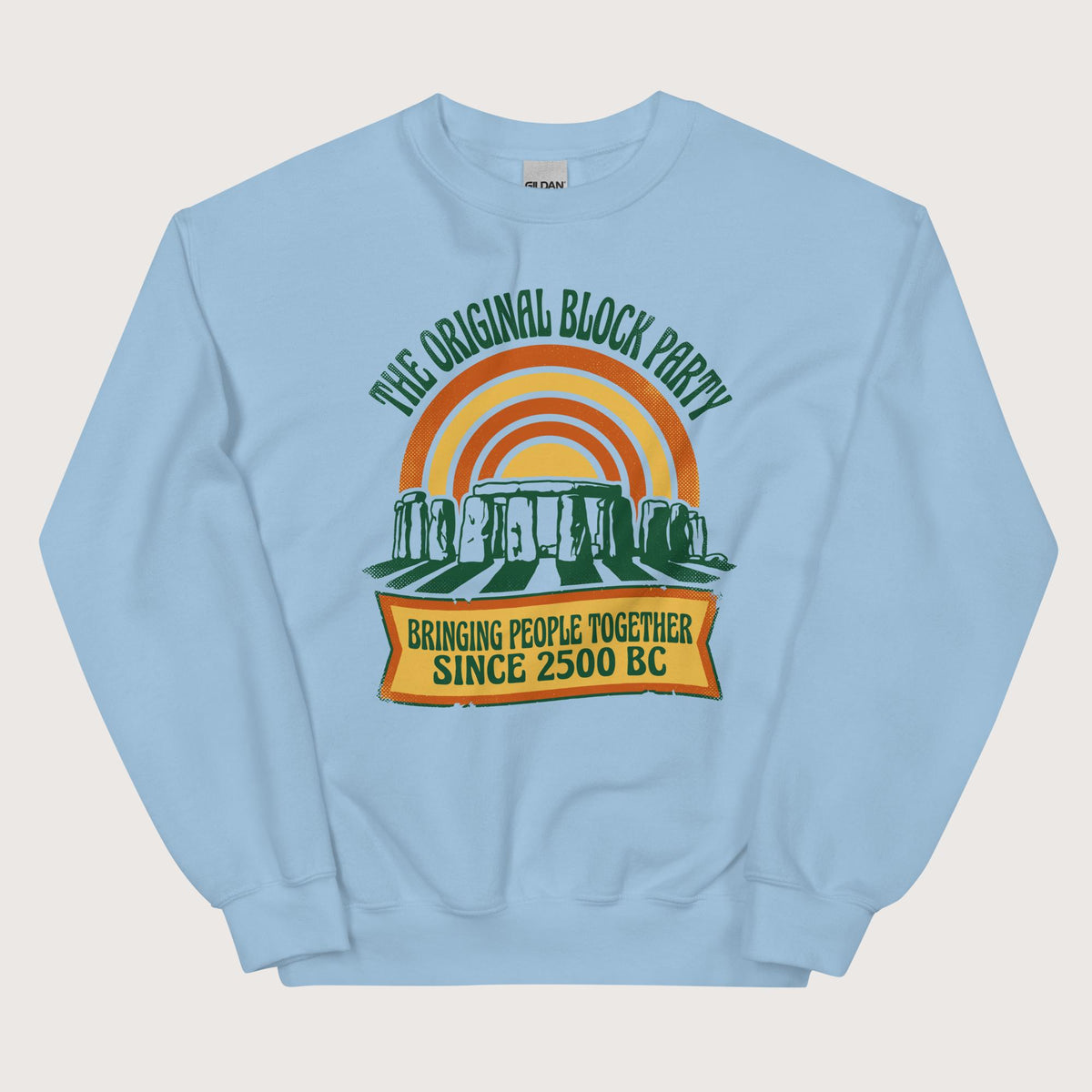 Light Blue Stonehenge Block Party Sweatshirt - history buff gift by HistoHead
