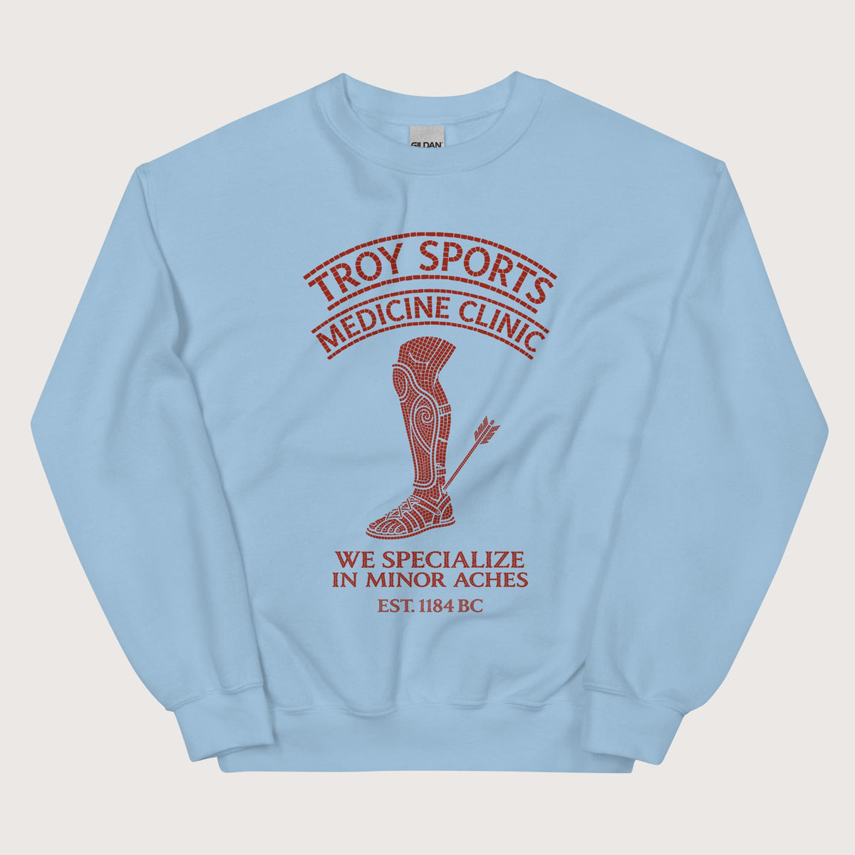 Light Blue Troy Sports Medicine Clinic Sweatshirt - history buff gift by HistoHead