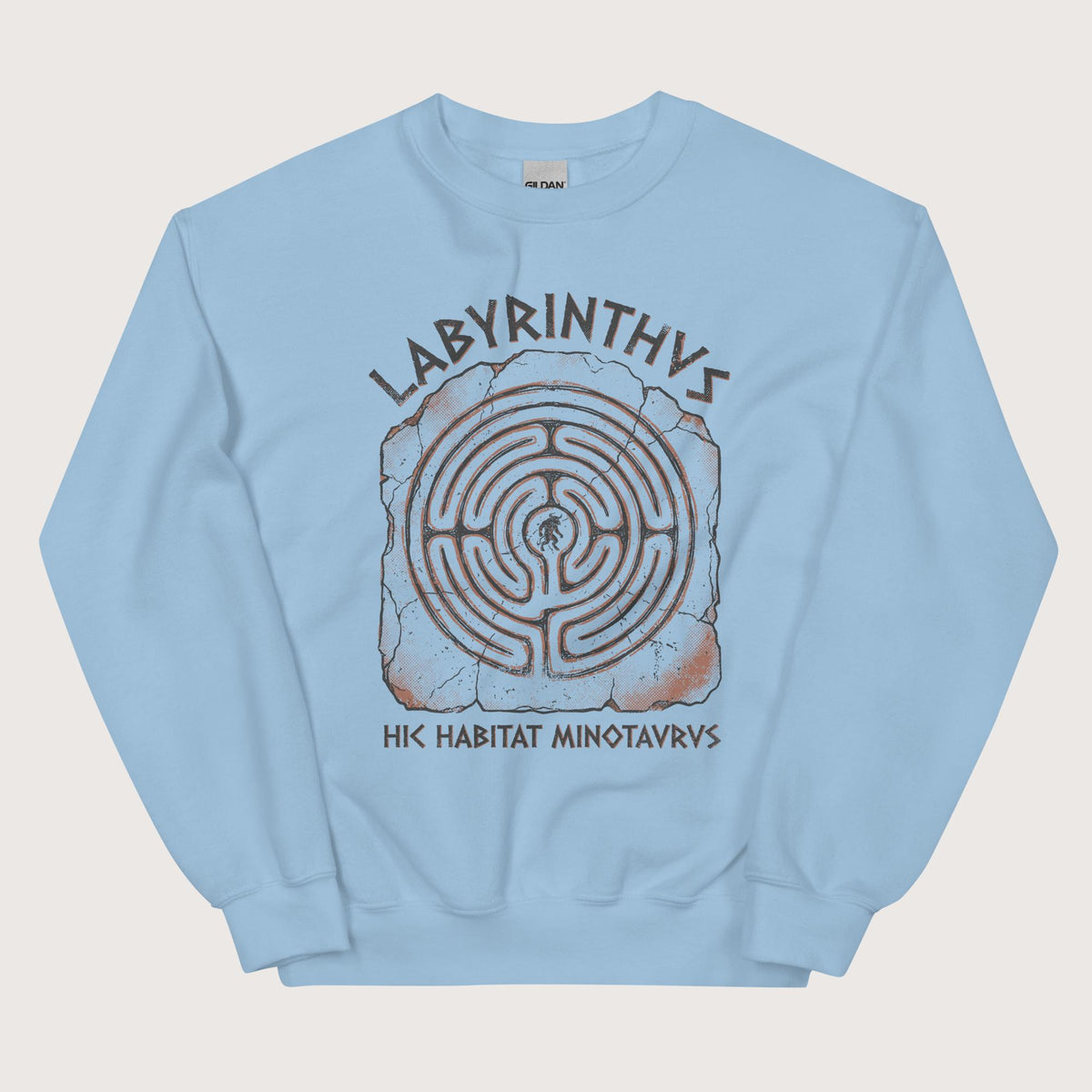 Light Blue Labyrinthus Here Lives Minotaur Sweatshirt - history buff gift by HistoHead