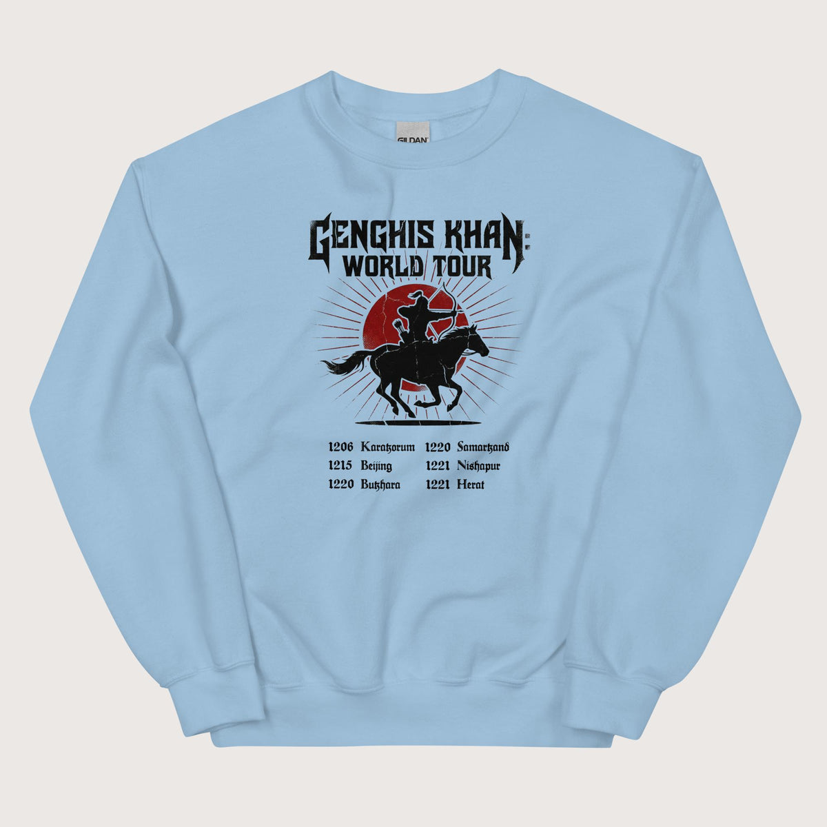 Light Blue Genghis Khan World Tour Sweatshirt - history buff gift by HistoHead