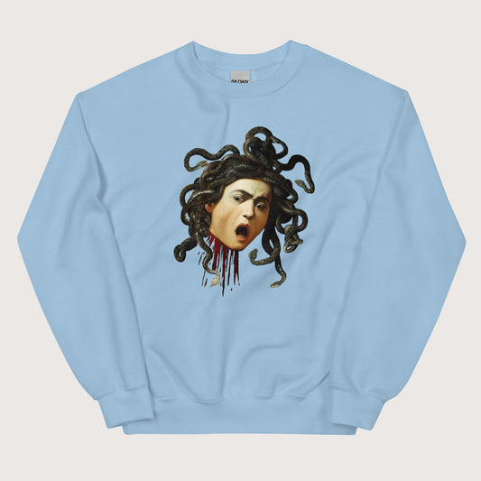 Light Blue Medusa by Caravaggio Sweatshirt - history buff gift by HistoHead