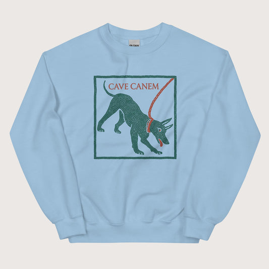 Light Blue Cave Canem Pompeii Mosaic Sweatshirt - history buff gift by HistoHead