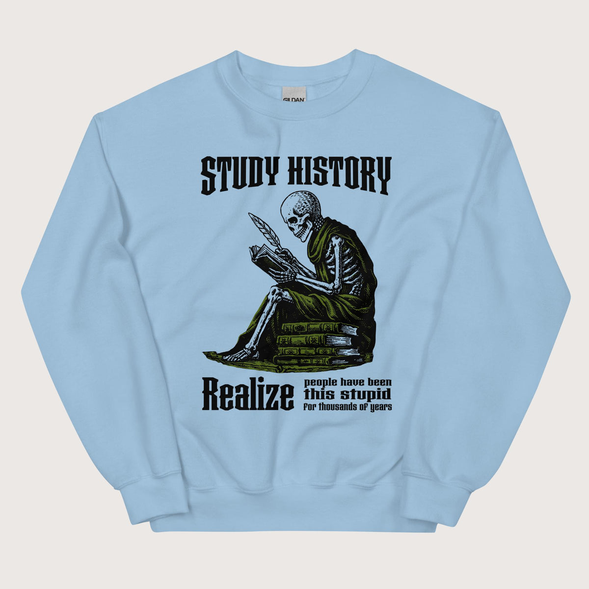 Light Blue Study History Sweatshirt - history buff gift by HistoHead