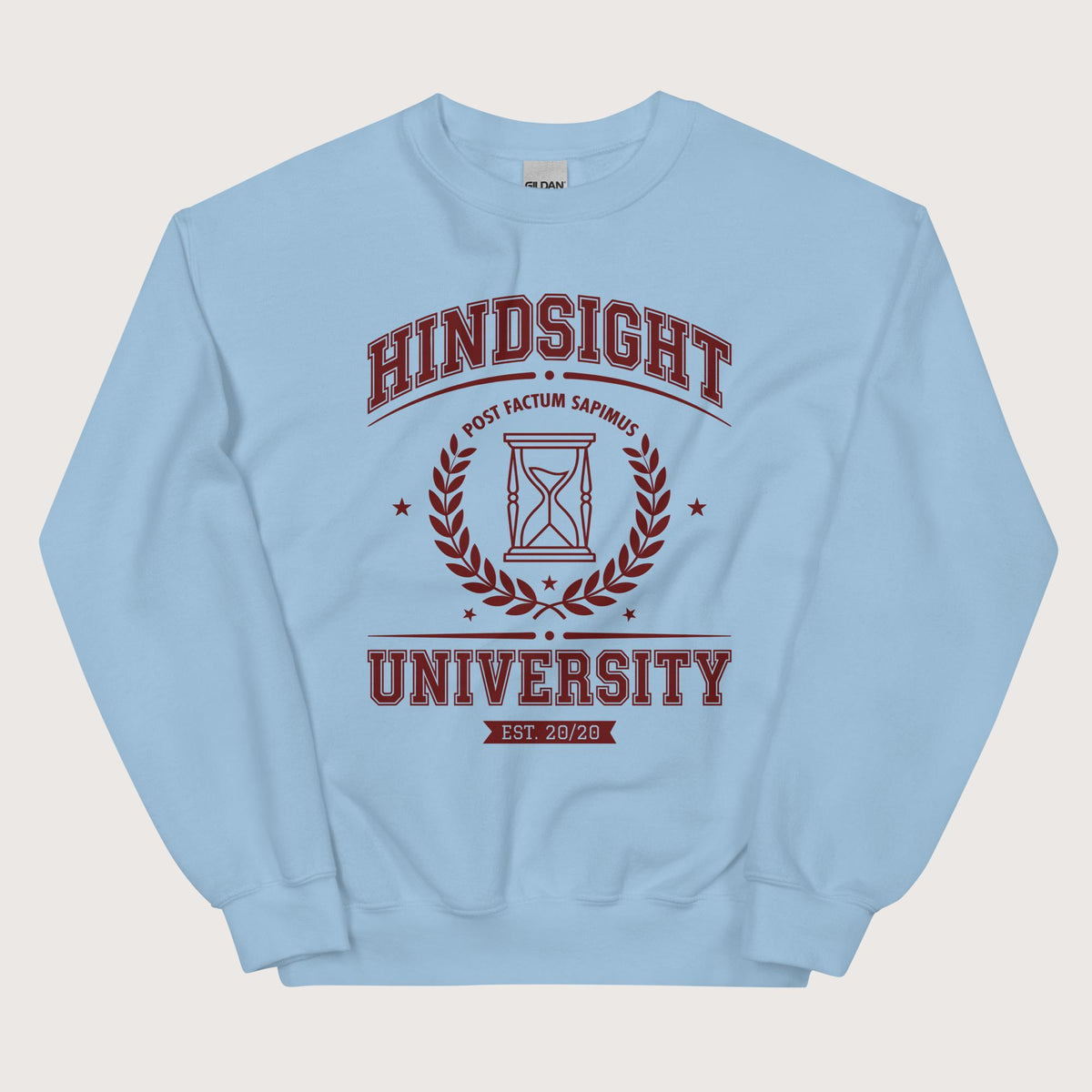 Light Blue Hindsight University Sweatshirt - history buff gift by HistoHead
