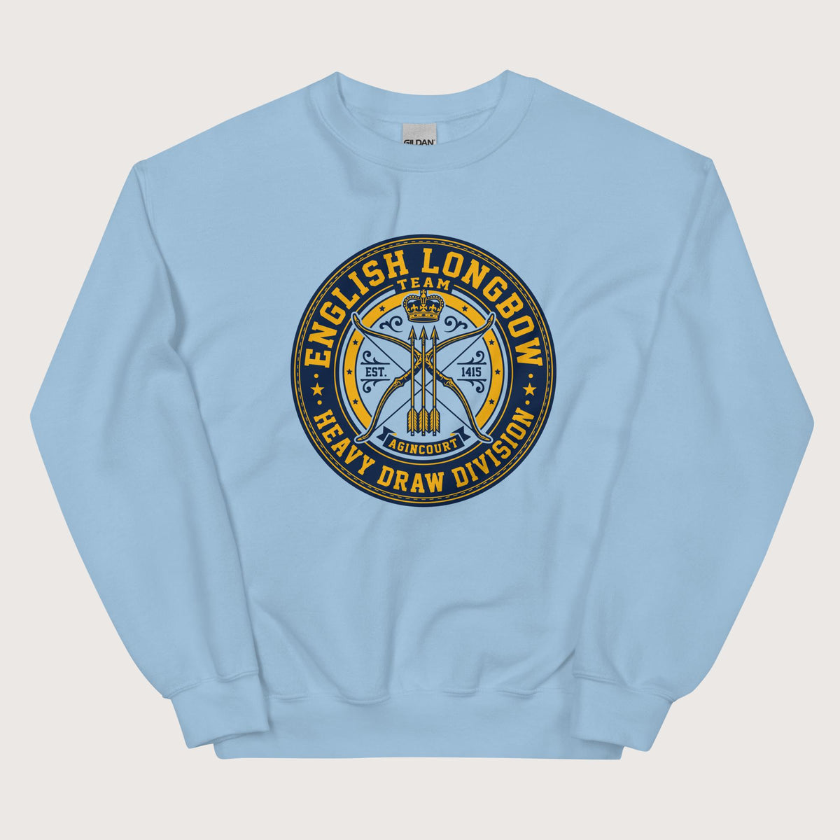 Light Blue English Longbow Heavy Draw Division Sweatshirt - history buff gift by HistoHead