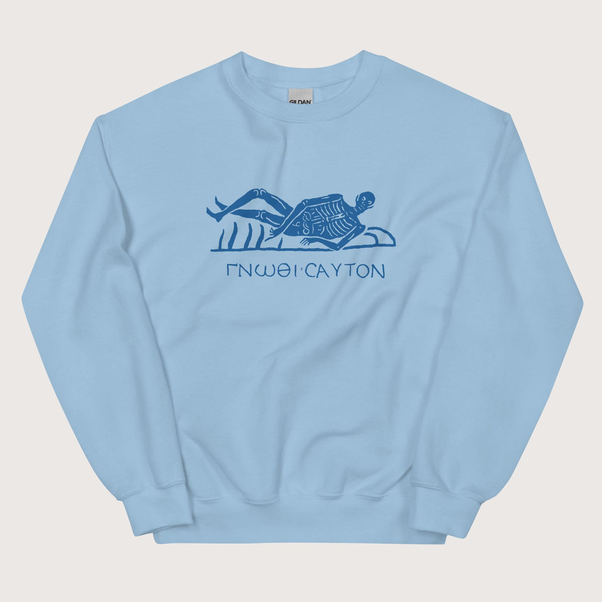 Light Blue Know Thyself Skeleton Sweatshirt - history buff gift by HistoHead