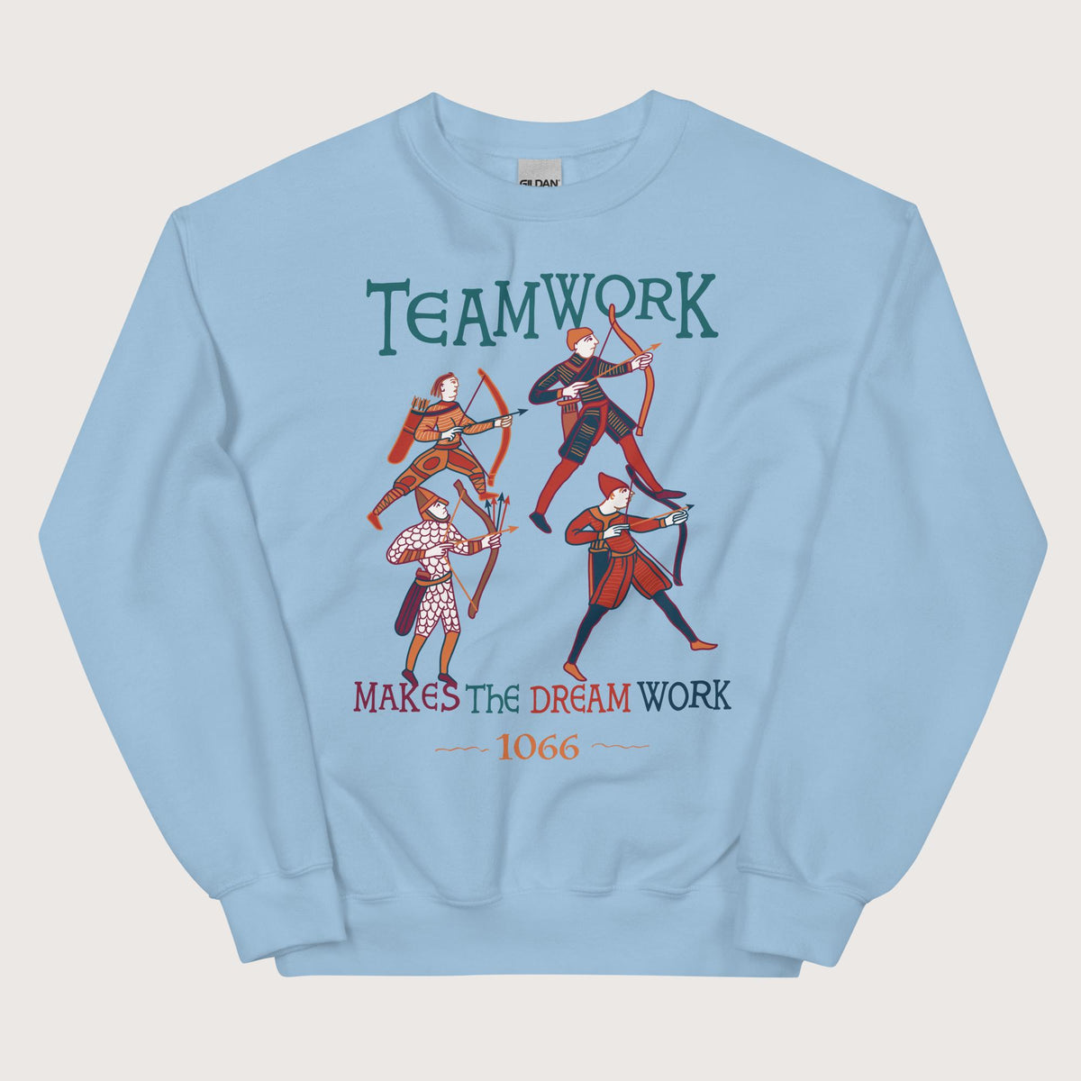 Light Blue Bayeux Tapestry Teamwork Makes the Dream Work Sweatshirt - history buff gift by HistoHead