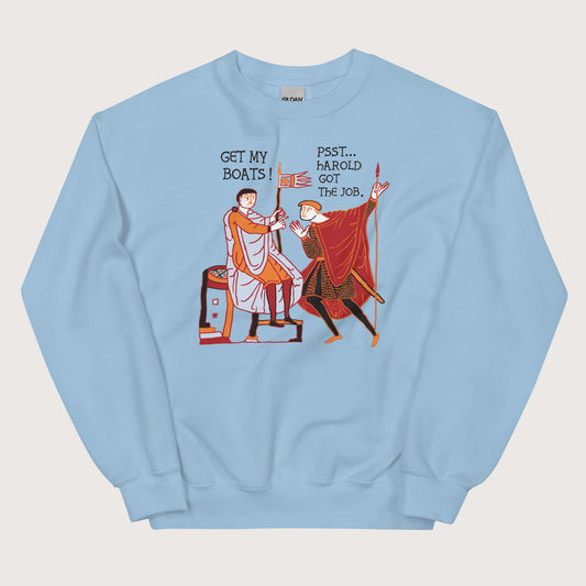 Light Blue Bayeux Tapestry Harold Got the Job Sweatshirt - history buff gift by HistoHead