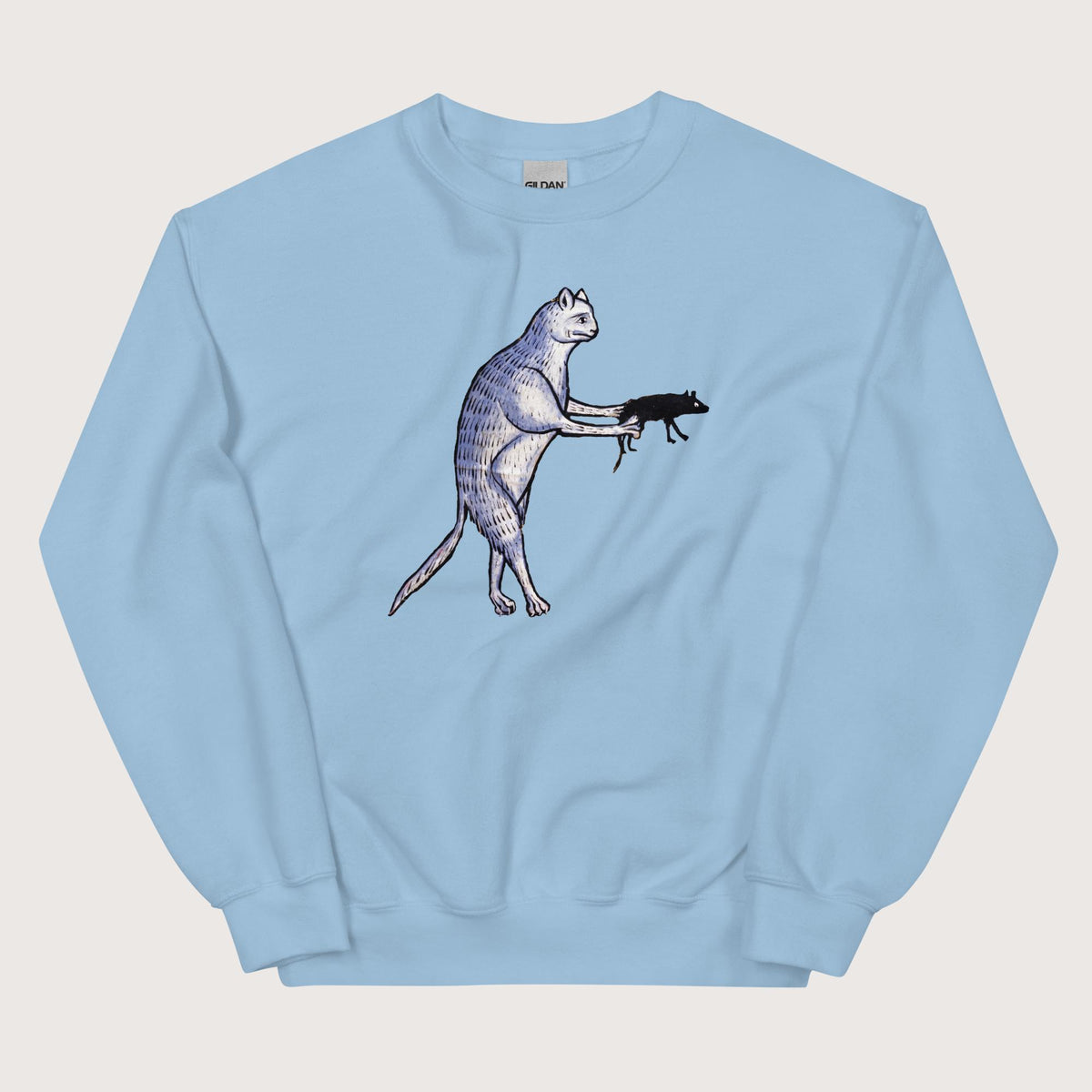 Light Blue Weird Medieval Cat's Mouse-Gun Sweatshirt - history buff gift by HistoHead