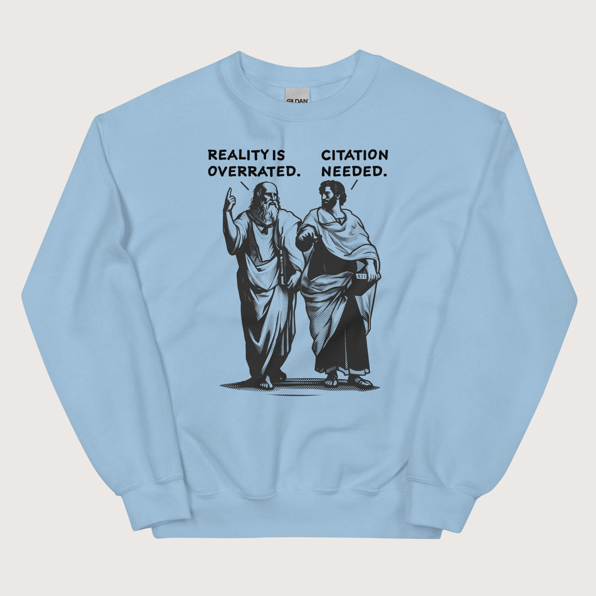 Light Blue Plato & Aristotle Debate Sweatshirt - history buff gift by HistoHead