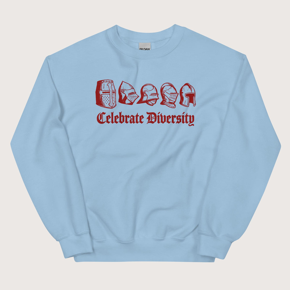 Light Blue Celebrate Diversity Medieval Helmets Edition Sweatshirt - history buff gift by HistoHead