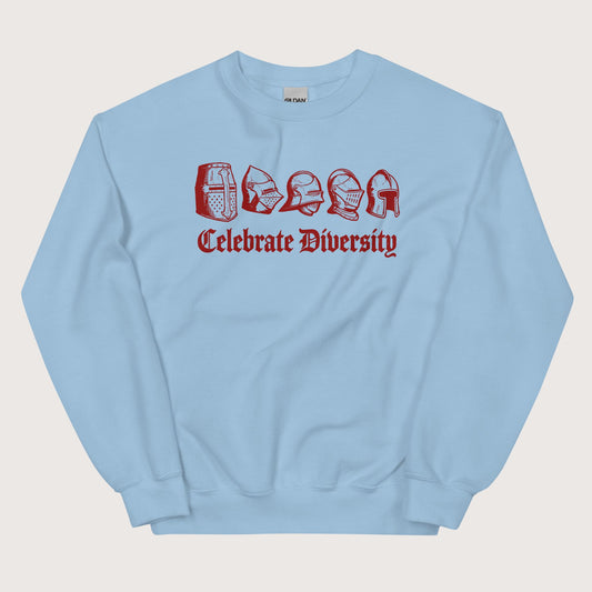 Light Blue Celebrate Diversity Medieval Helmets Edition Sweatshirt - history buff gift by HistoHead