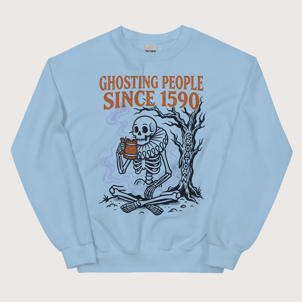 Light Blue Roanoke Colony Ghosting Since 1590 Sweatshirt - history buff gift by HistoHead