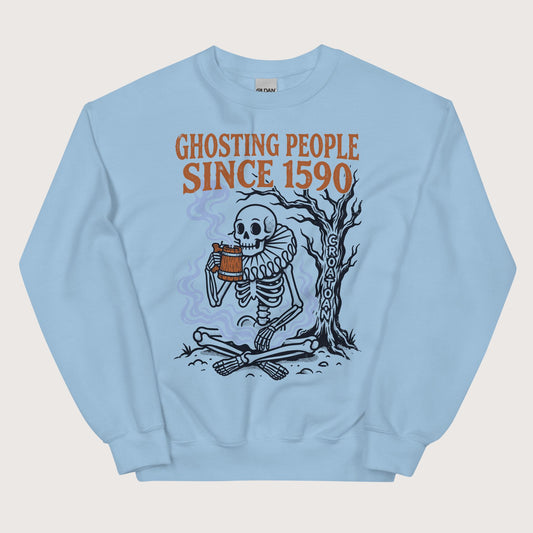Light Blue Roanoke Colony Ghosting Since 1590 Sweatshirt - history buff gift by HistoHead