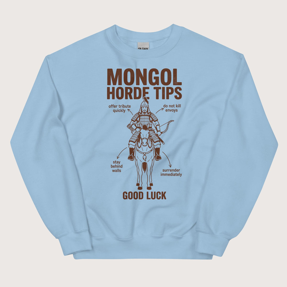 Light Blue Mongol Horde Tips Sweatshirt - history buff gift by HistoHead