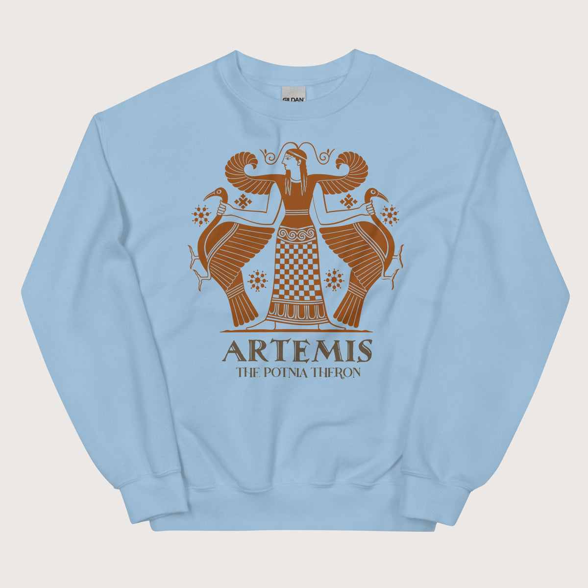 Light Blue Artemis the Potnia Theron Pottery Art Sweatshirt - history buff gift by HistoHead