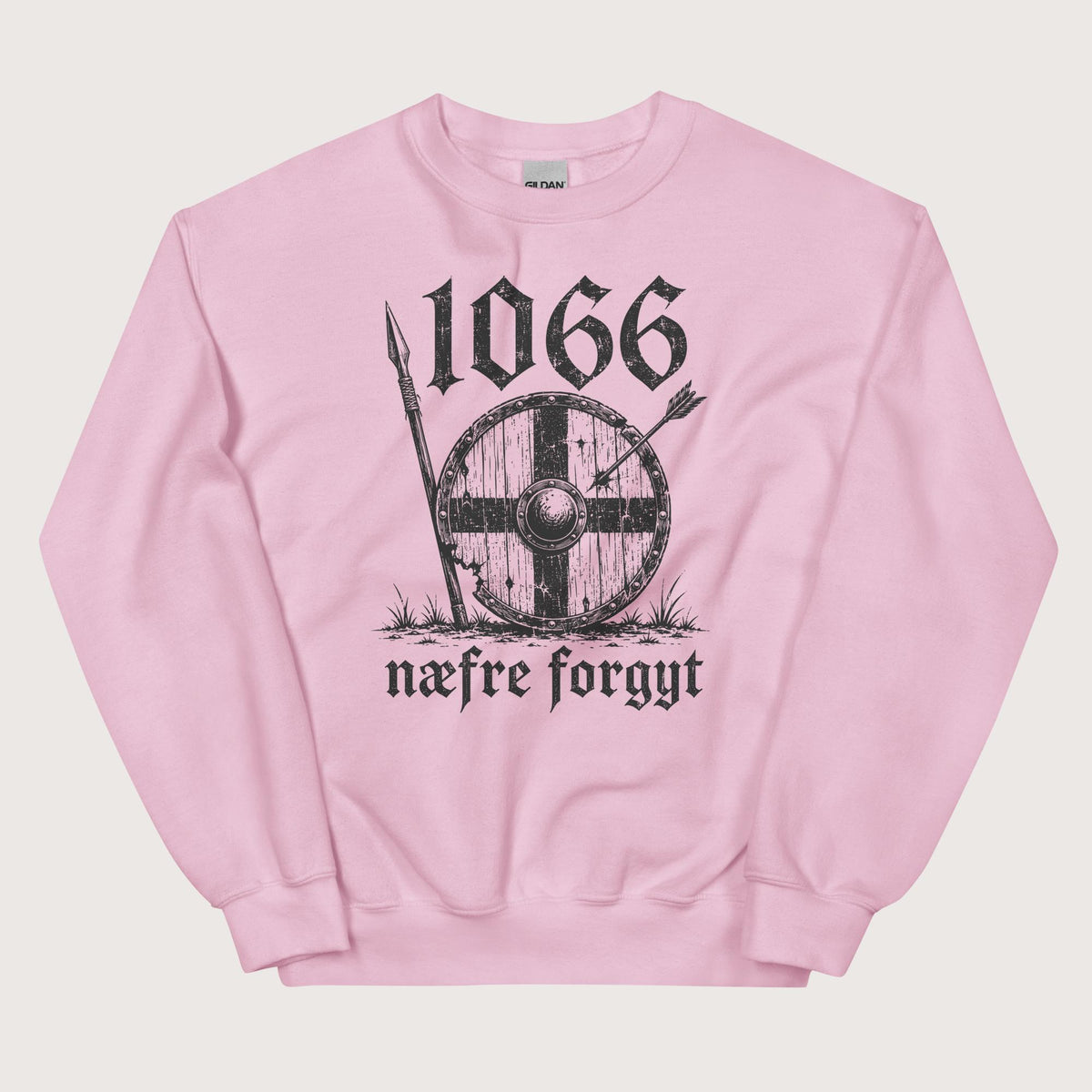Light Pink 1066 Never Forget in Old English Sweatshirt - history buff gift by HistoHead