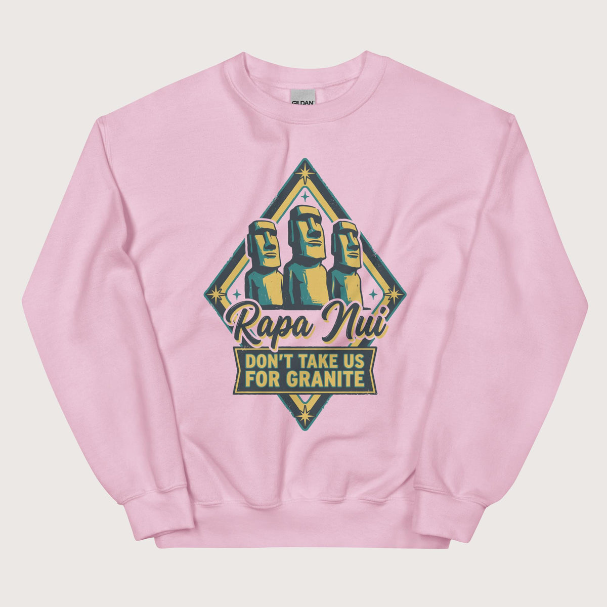 Light Pink Rapa Nui Moai Sweatshirt - history buff gift by HistoHead