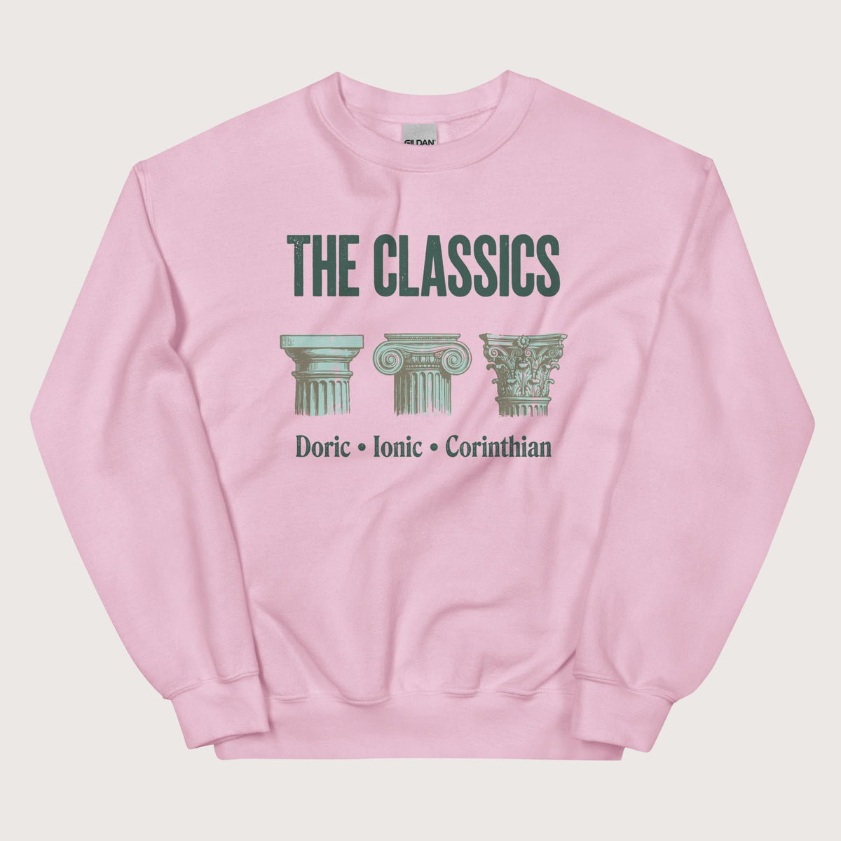 Light Pink The Classics Doric Ionic Corinthian Sweatshirt - history buff gift by HistoHead