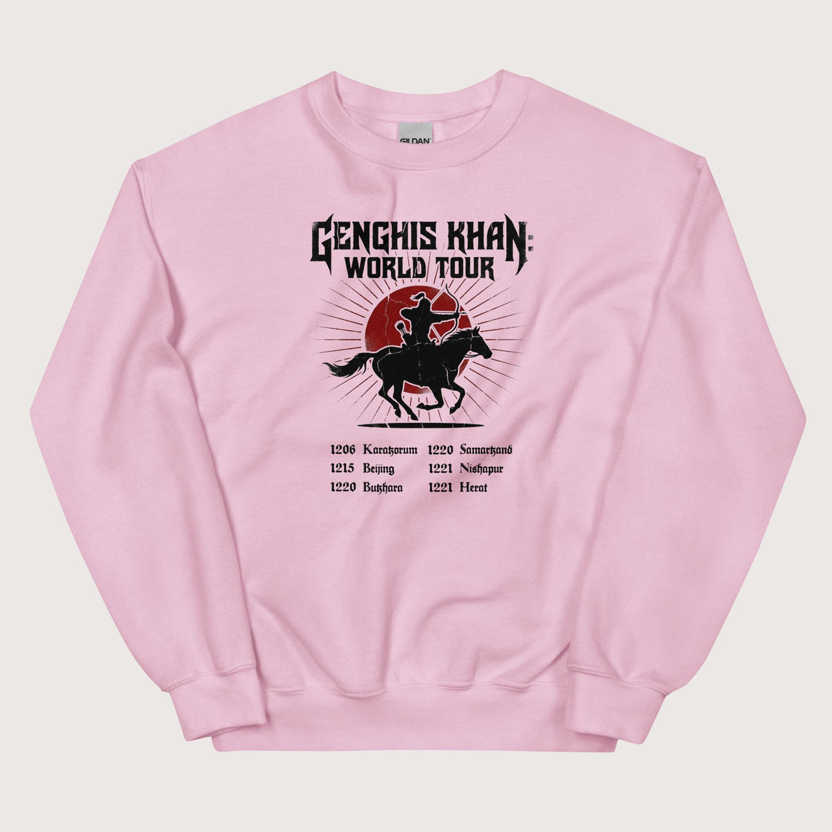 Light Pink Genghis Khan World Tour Sweatshirt - history buff gift by HistoHead