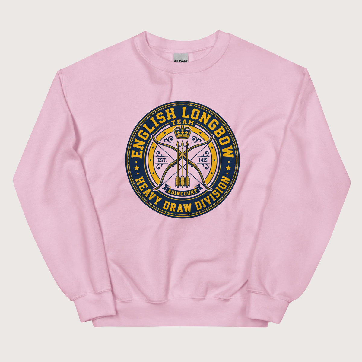 Light Pink English Longbow Heavy Draw Division Sweatshirt - history buff gift by HistoHead