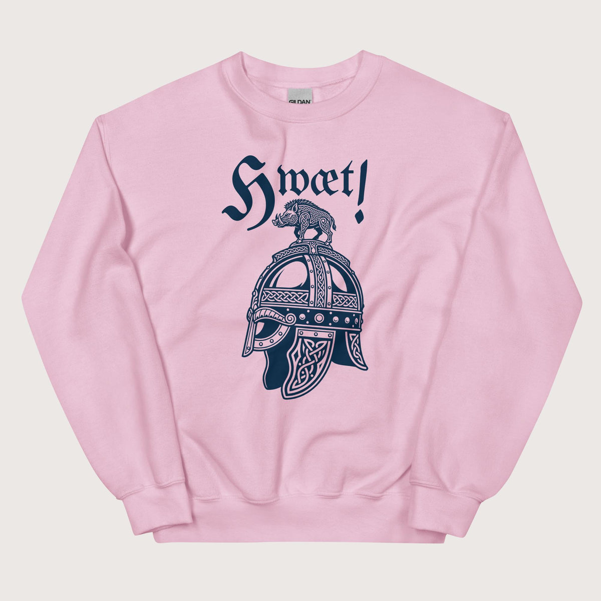 Light Pink Hwæt Boar-Crested Helmet Sweatshirt - history buff gift by HistoHead