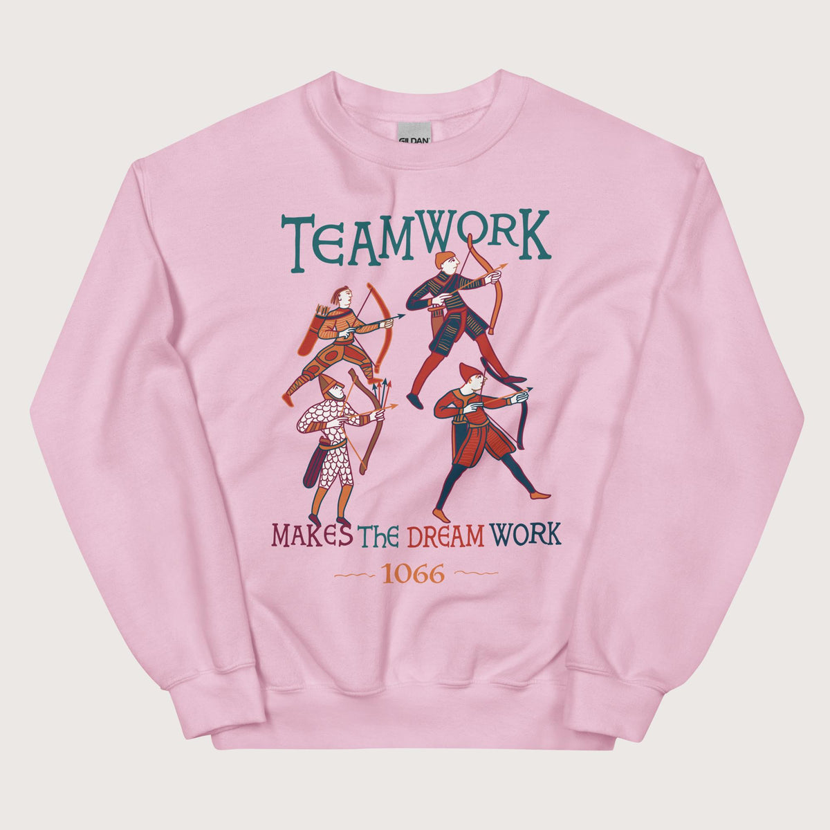 Light Pink Bayeux Tapestry Teamwork Makes the Dream Work Sweatshirt - history buff gift by HistoHead