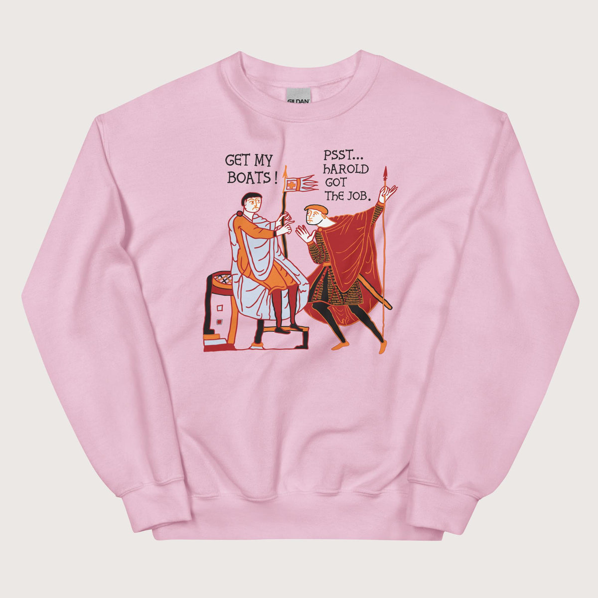 Light Pink Bayeux Tapestry Harold Got the Job Sweatshirt - history buff gift by HistoHead