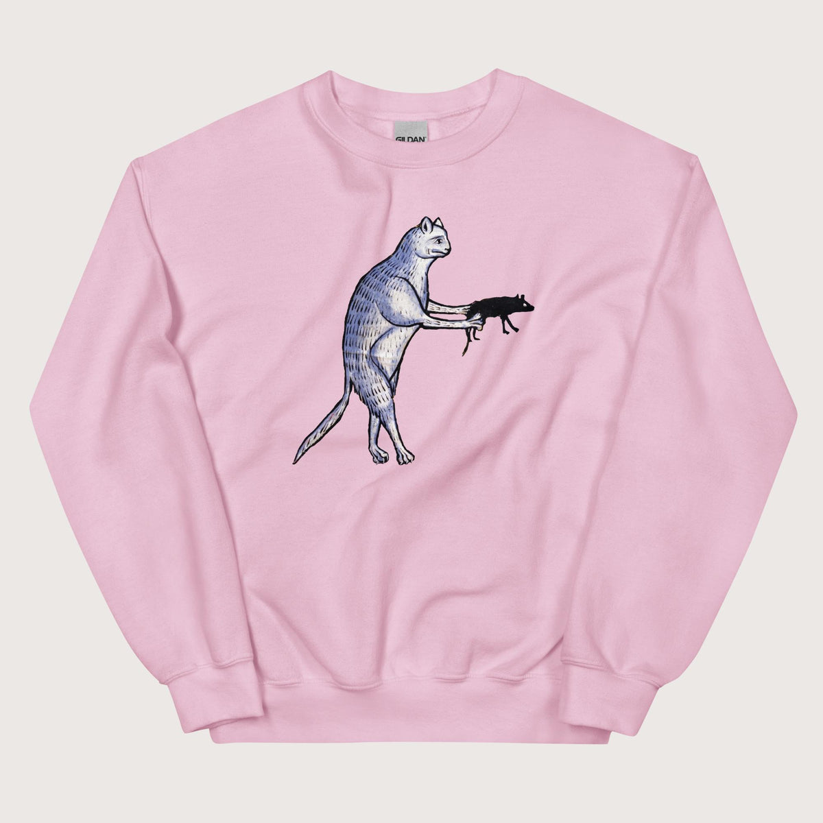 Light Pink Weird Medieval Cat's Mouse-Gun Sweatshirt - history buff gift by HistoHead