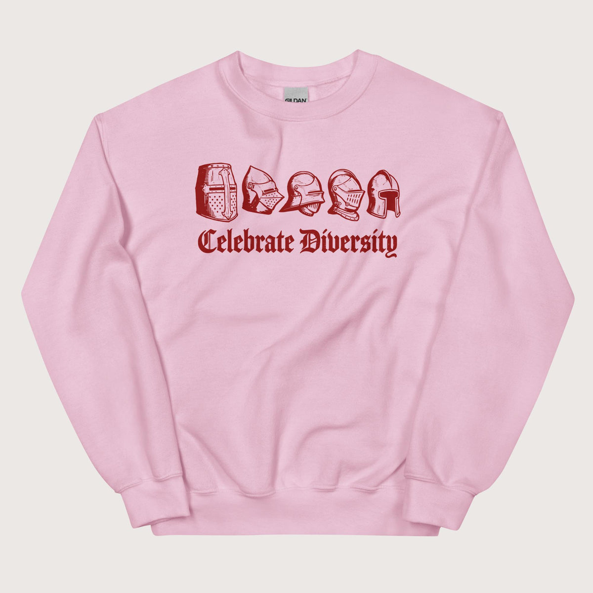 Light Pink Celebrate Diversity Medieval Helmets Edition Sweatshirt - history buff gift by HistoHead