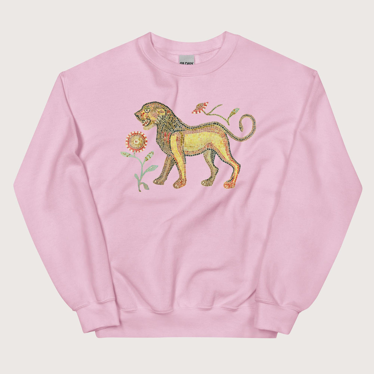 Light Pink Ancient Roman Mosaic Lion Sweatshirt - history buff gift by HistoHead
