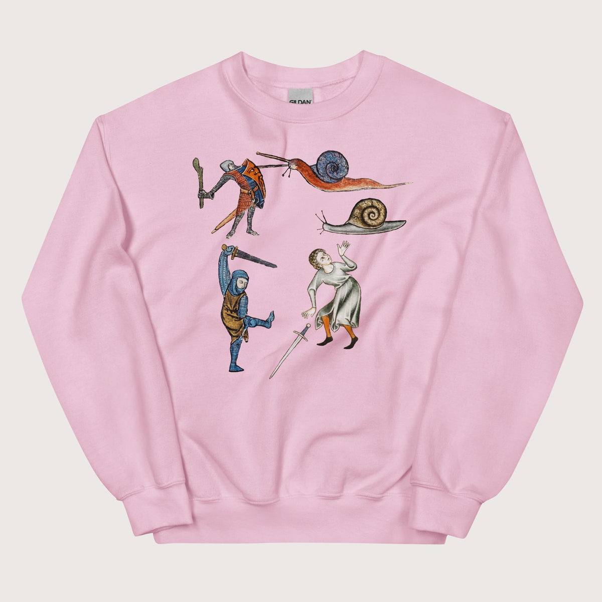Light Pink Medieval Marginalia Snail Enemy Sweatshirt - history buff gift by HistoHead