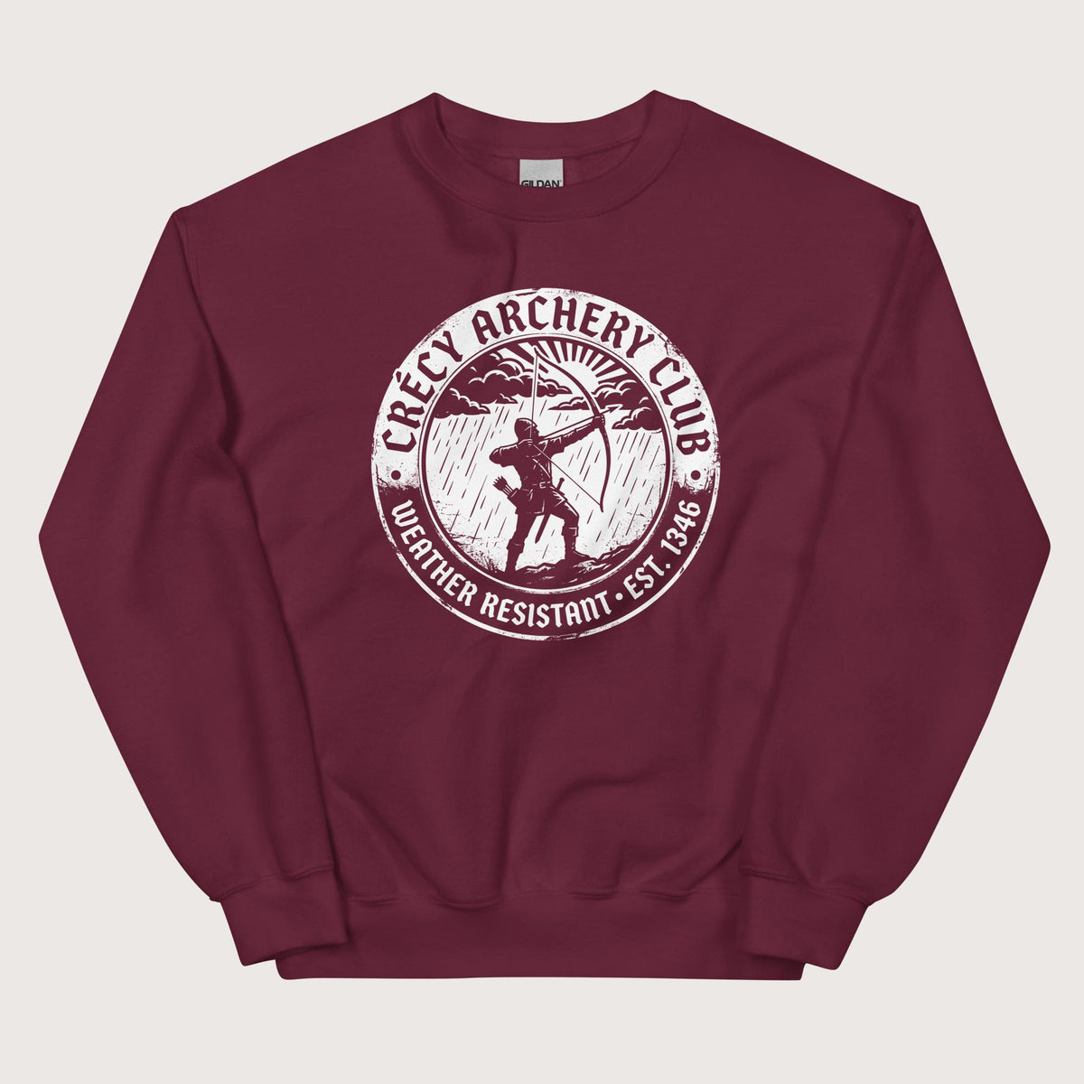 Maroon Crecy Archery Club Sweatshirt - history buff gift by HistoHead