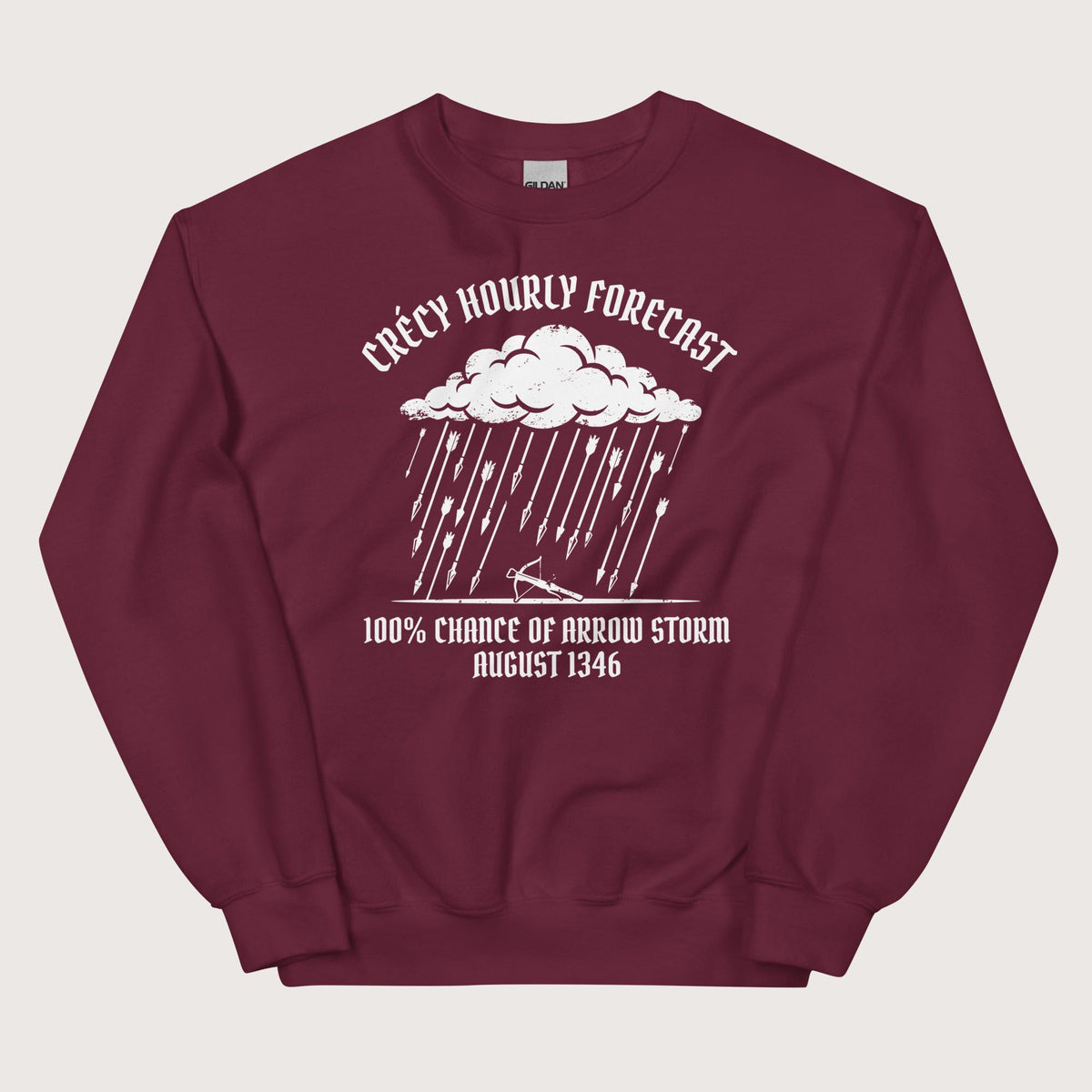 Maroon Crecy Arrow Storm Forecast Sweatshirt - history buff gift by HistoHead
