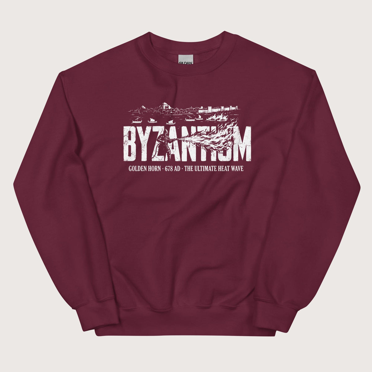 Maroon Greek Fire 678 Sweatshirt - history buff gift by HistoHead