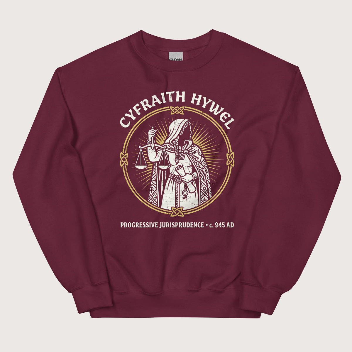 Maroon Cyfraith Hywel Progressive Jurisprudence Sweatshirt - history buff gift by HistoHead
