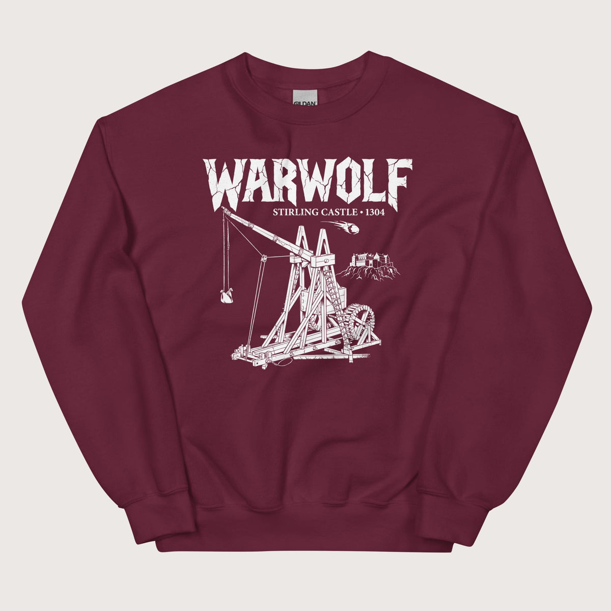 Maroon Warwolf Trebuchet Sweatshirt - history buff gift by HistoHead