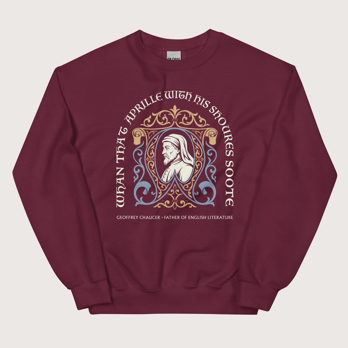 Maroon Geoffrey Chaucer Sweatshirt - history buff gift by HistoHead