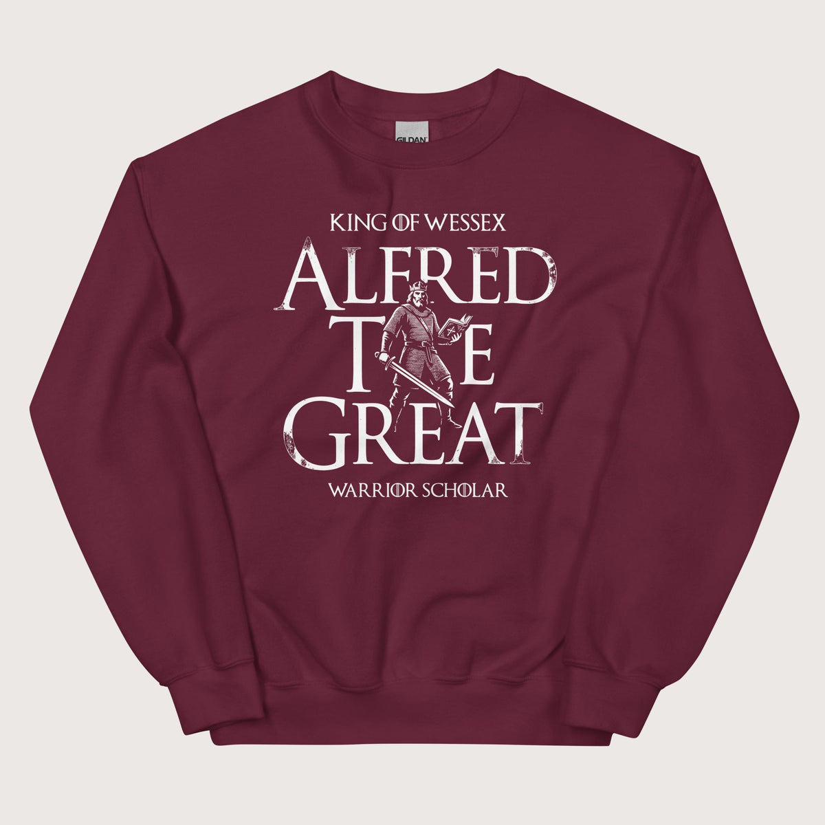 Maroon Alfred the Great Scholar King Sweatshirt - history buff gift by HistoHead