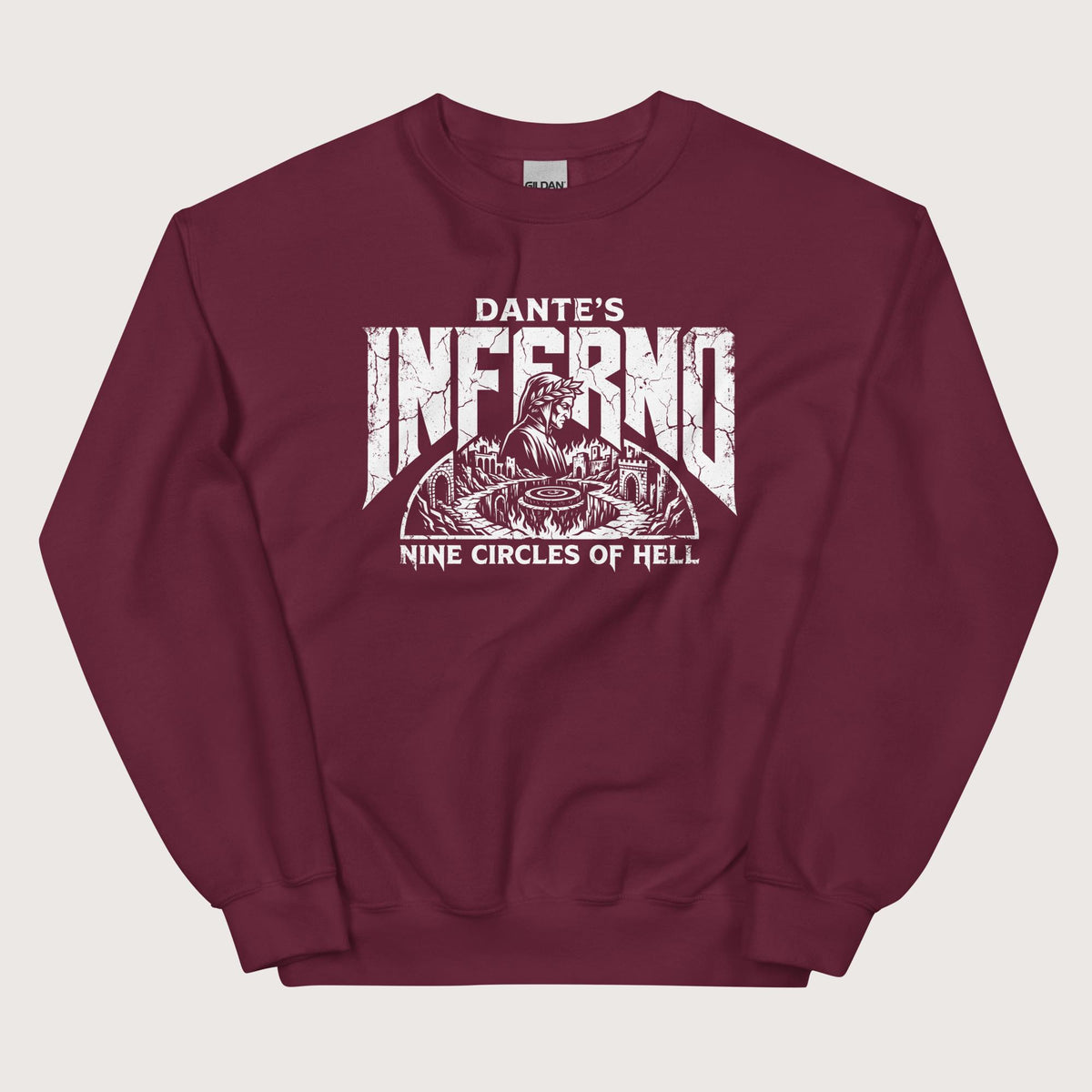 Maroon Dante's Inferno Sweatshirt - history buff gift by HistoHead