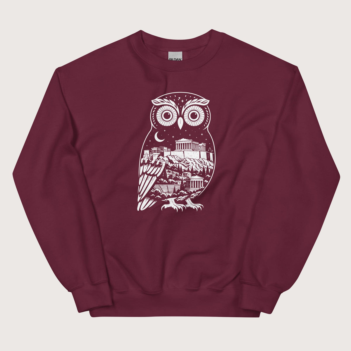 Maroon Athena Owl Sweatshirt - history buff gift by HistoHead