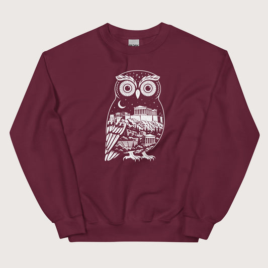 Maroon Athena Owl Sweatshirt - history buff gift by HistoHead