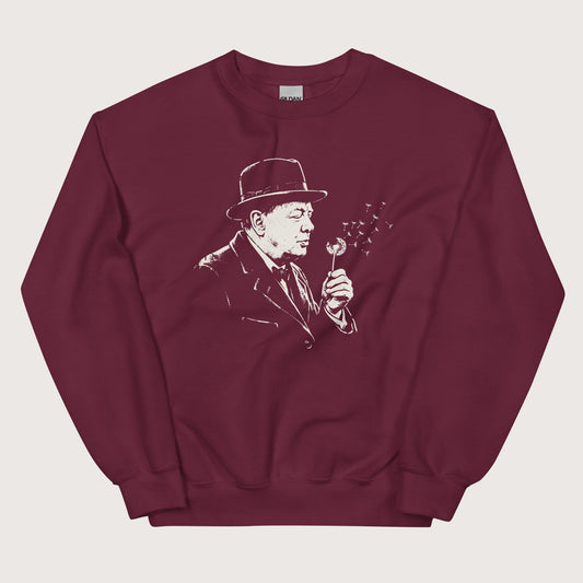 Maroon Winston Churchill Blowing Wishes Sweatshirt - history buff gift by HistoHead
