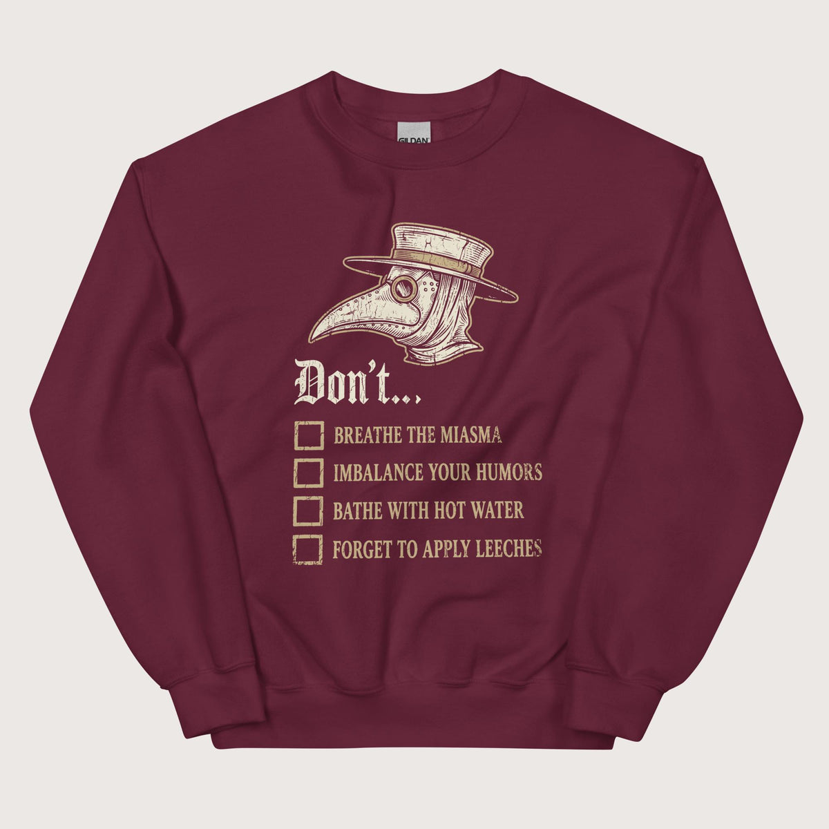 Maroon Plague Doctor Advice Sweatshirt - history buff gift by HistoHead